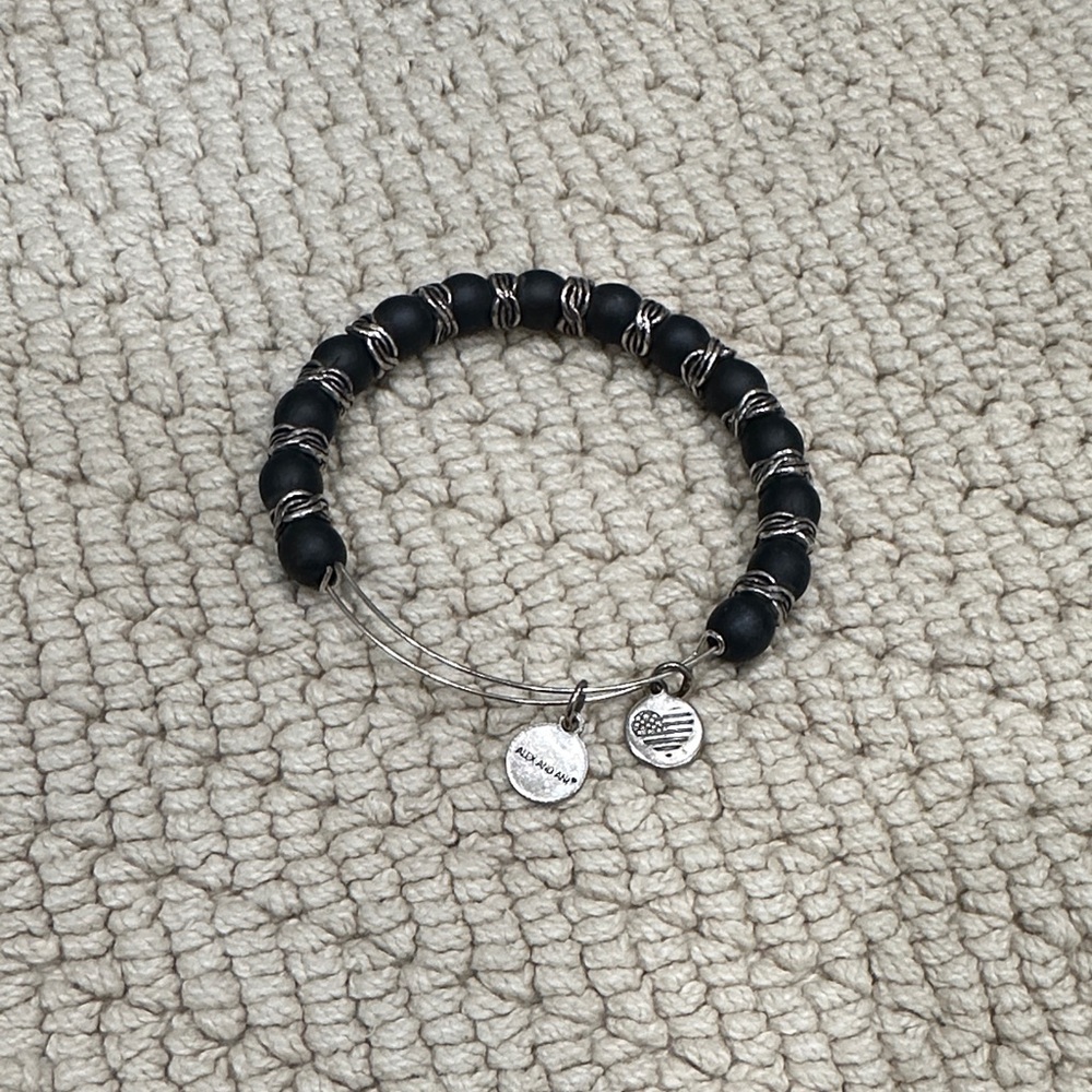 ❤️ 5/$25 Alex and Ani Black Beaded Bracelet with Silver Accents